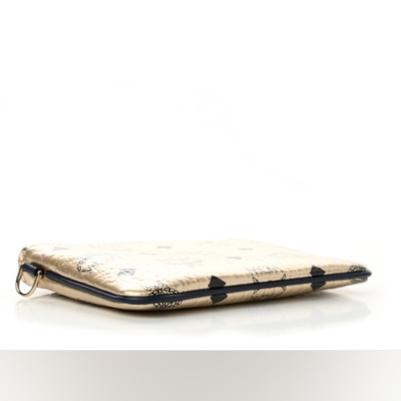 NWOT MCM Metallic Gold Zip Pouch W/ Strap - Picture 4 of 7